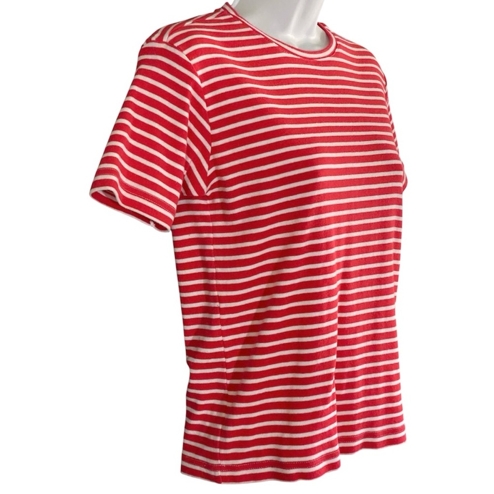 Vintage 90s Liz Sport Striped Tee S Red White 100% Cotton Coastal Preppy - Picture 5 of 7